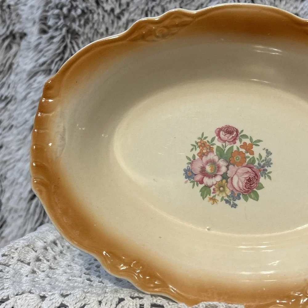 Homer Laughlin Vintage China Bowl Virgina Rose‎ 40's Floral Scalloped Edge USA